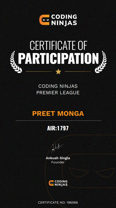 Coding Ninjas Certificate AIR 1797